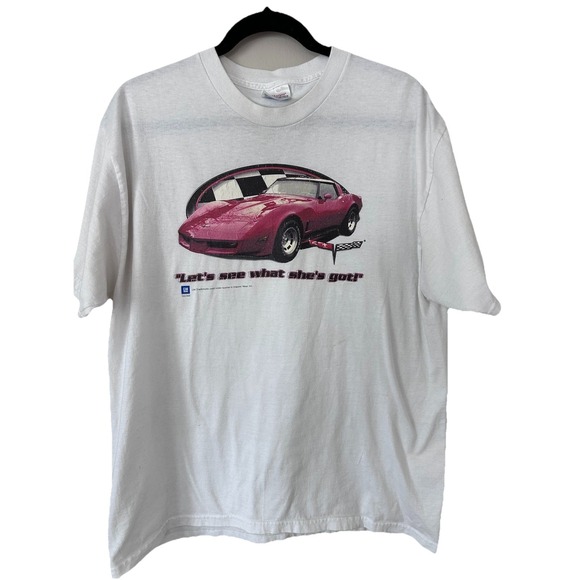 Vintage Tshirt Mens 50/50 Large Corvette Car Logo General Motors Racecar Hanes